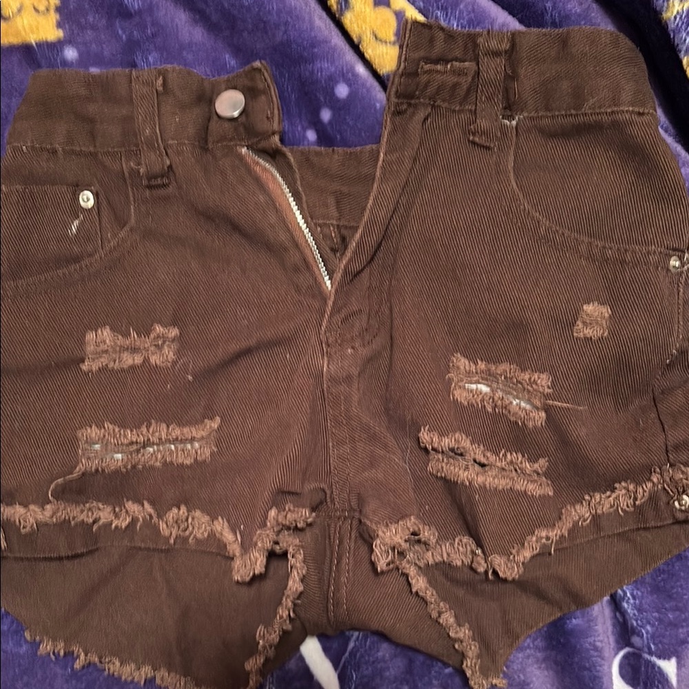 Brown Ripped Denim Shorts